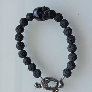 King Baby Lava Stone Skull Bracelet